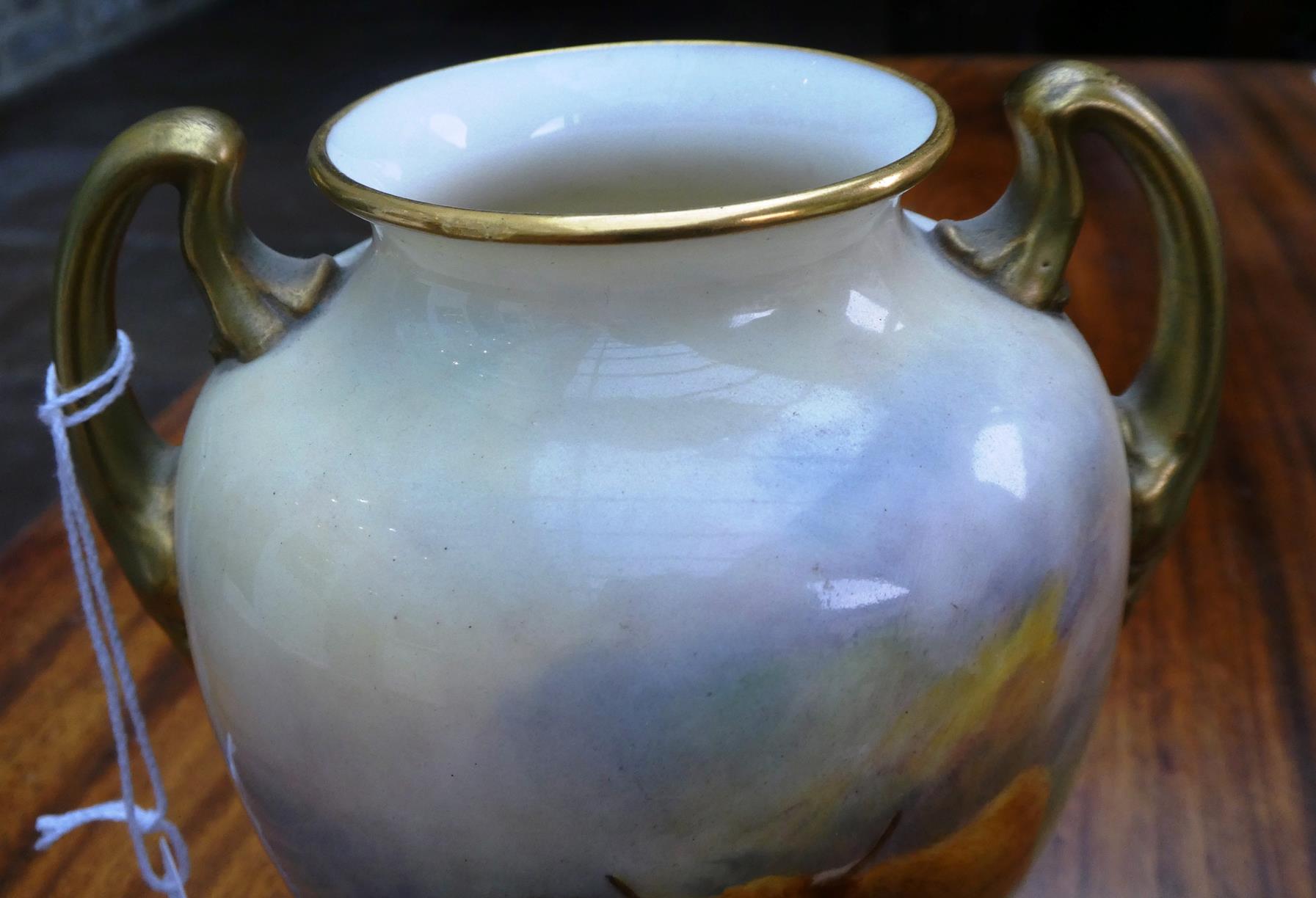 A Royal Worcester Porcelain Twin-Handled Vase, by Harry Stinton, 1934, of ovoid form, painted with - Image 3 of 10