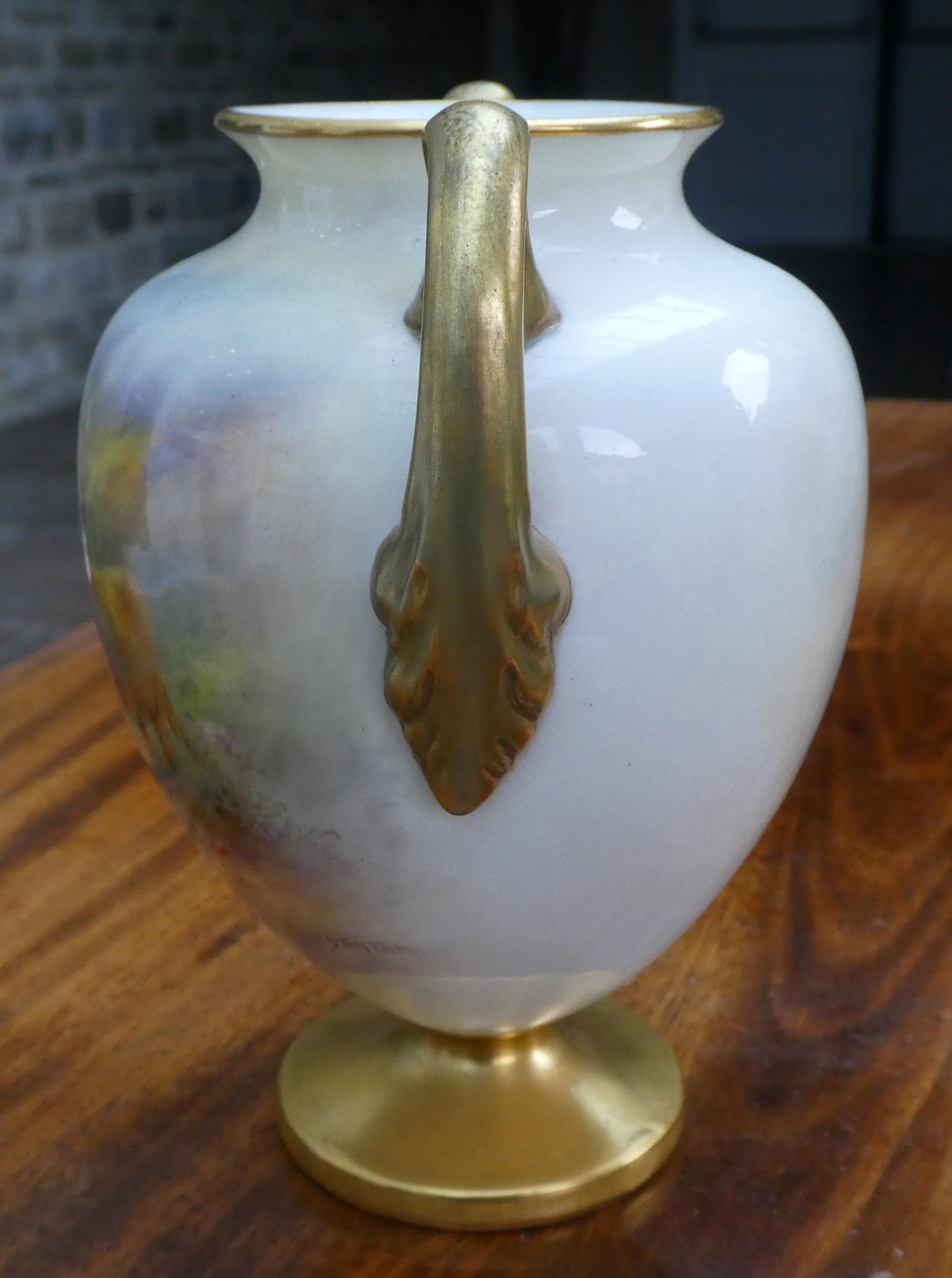 A Royal Worcester Porcelain Twin-Handled Vase, by Harry Stinton, 1934, of ovoid form, painted with - Image 5 of 10