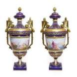 A Pair of Gilt Metal Mounted Sèvres Style Porcelain Vases and Covers, late 19th century, of urn