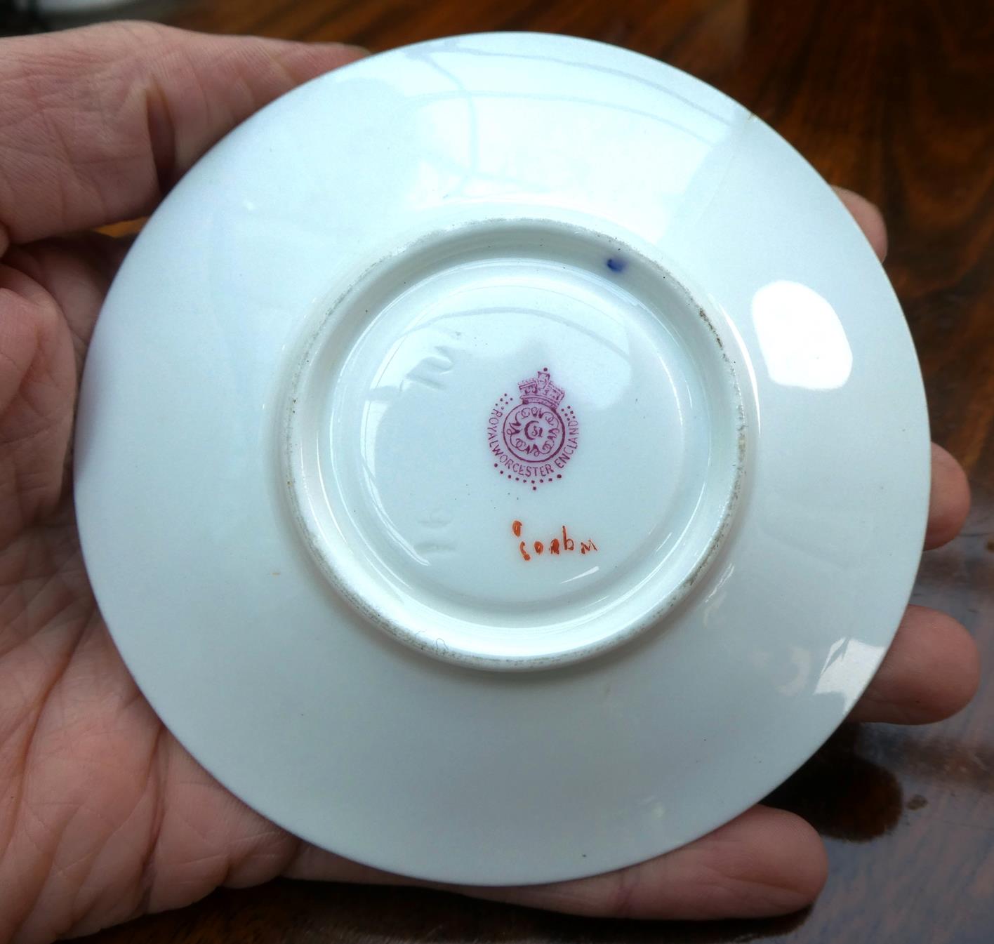 A Royal Worcester Porcelain Miniature Coffee Cup and Saucer, by Harry Stinton, 1912/13, painted with - Image 14 of 21