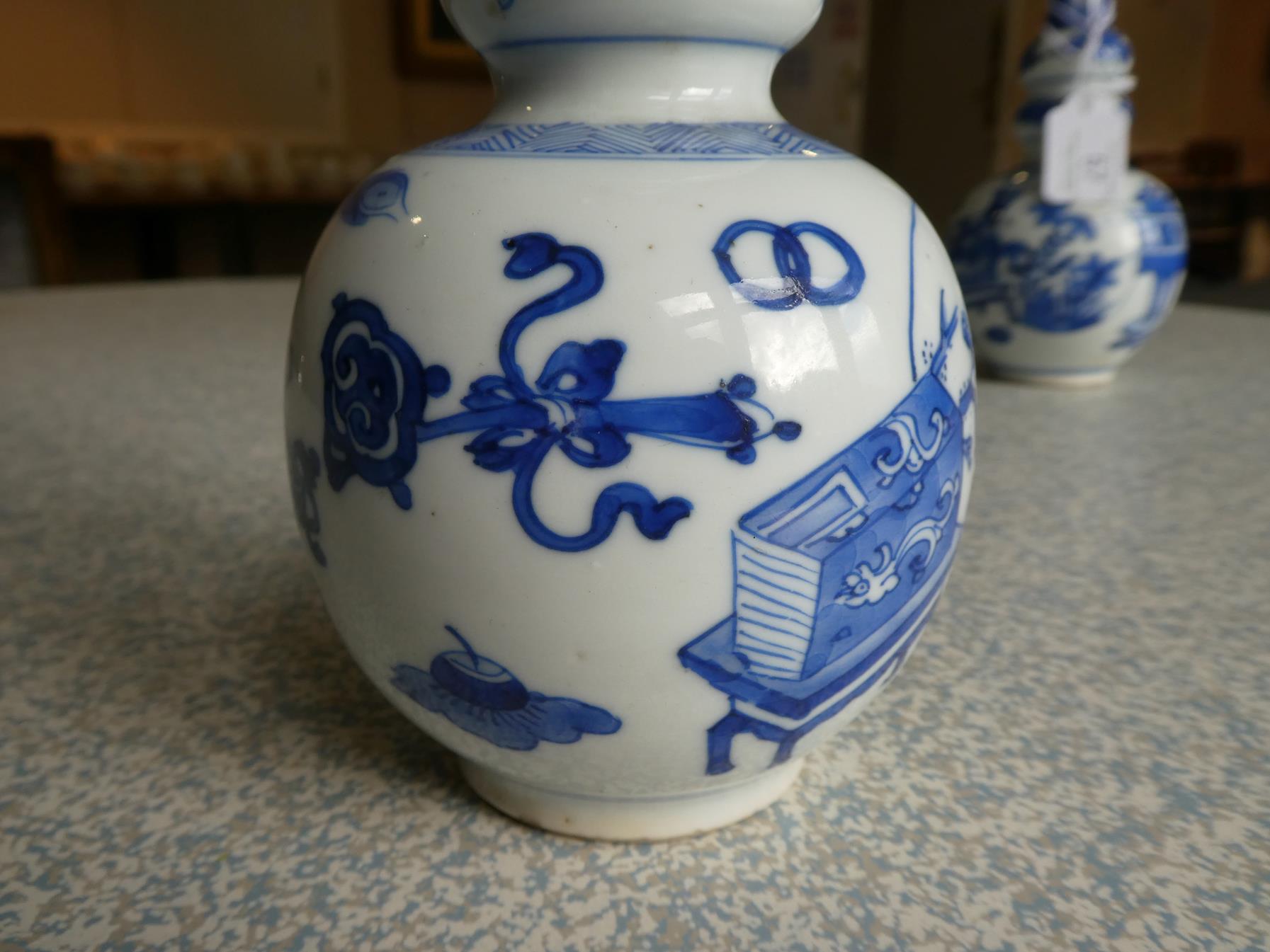 A Matched Pair of Chinese Porcelain Double Gourd Vases, Kangxi, with trumpet necks, painted in - Image 20 of 31