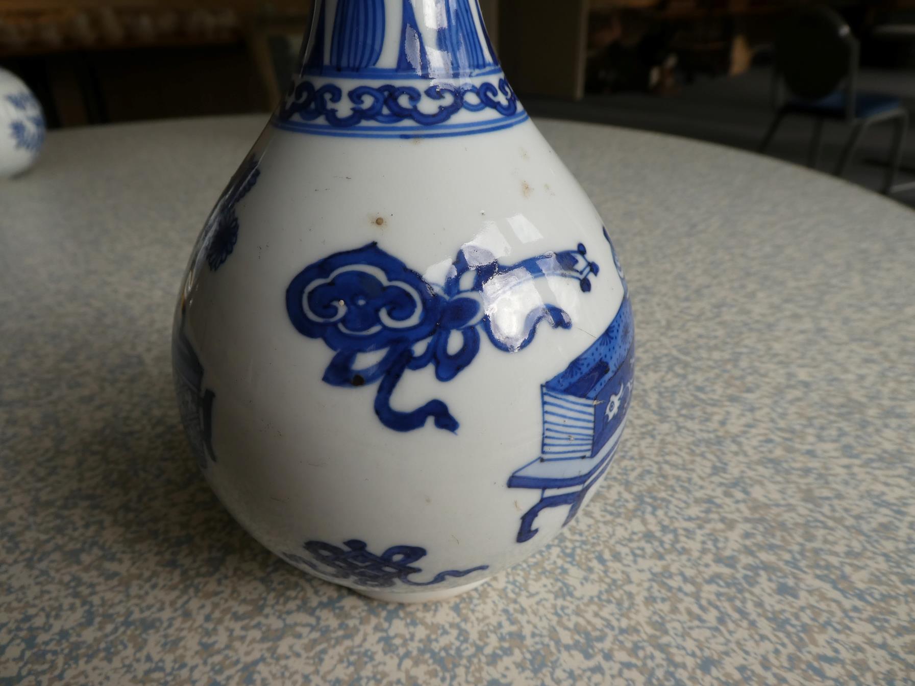 A Pair of Chinese Porcelain Bottle Vases, Kangxi, painted in underglaze blue with scrolls and - Image 19 of 33