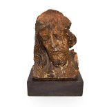 A Fragmentary Carved and Polychrome Wood Head of Christ, 16th/17th century, with flowing hair and