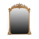 A Victorian Gilt and Gesso Overmantel Mirror, circa 1865, the original mirror plate contained within