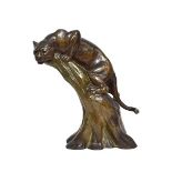 Louis-Albert Carvin (1875-1951): A Bronze Figure of a Panther Climbing a Tree, signed L CARVIN and