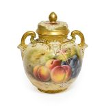 A Royal Worcester Porcelain Vase and Cover, by William Ricketts, 1922, of ovoid form with scroll