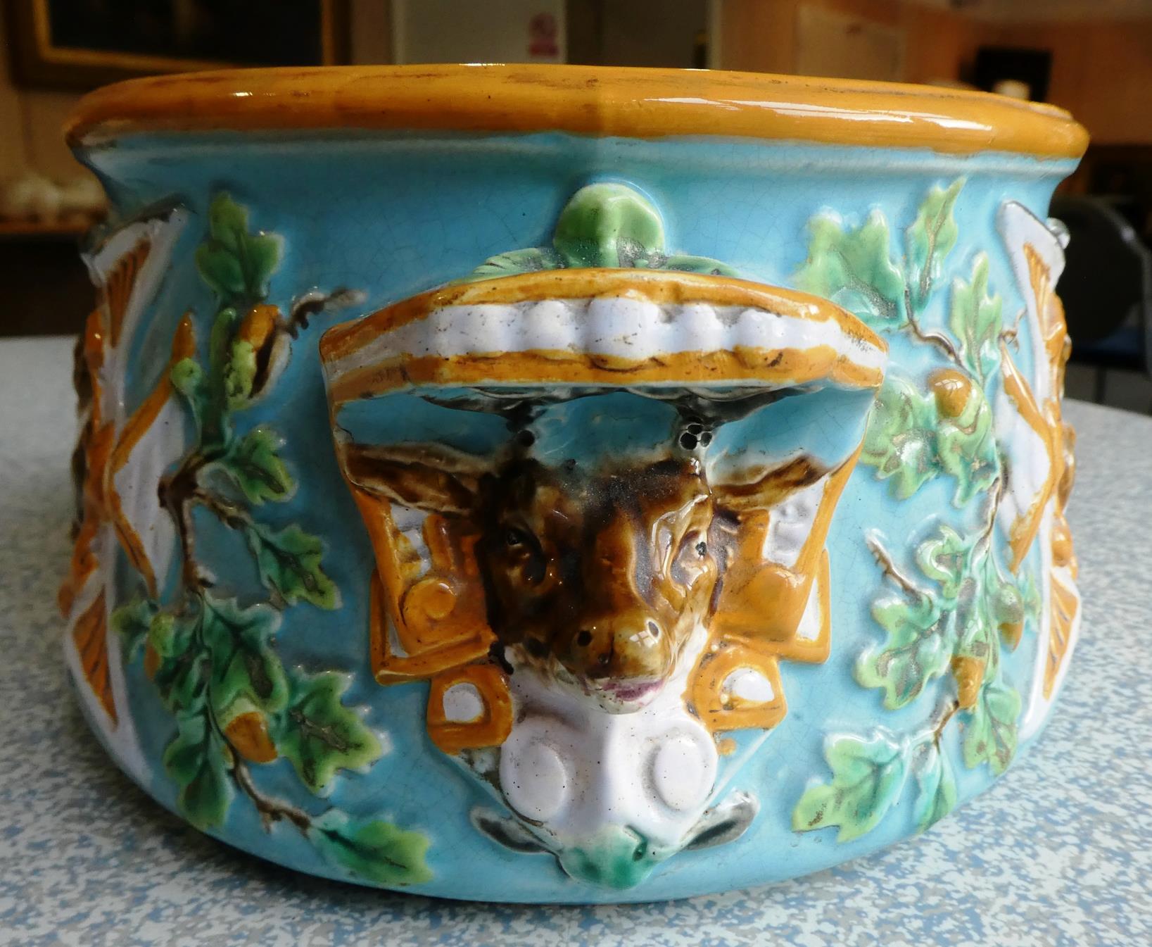 A George Jones Majolica Game Pie Tureen, Cover and Liner, circa 1875, of oval form with boar's - Image 16 of 28