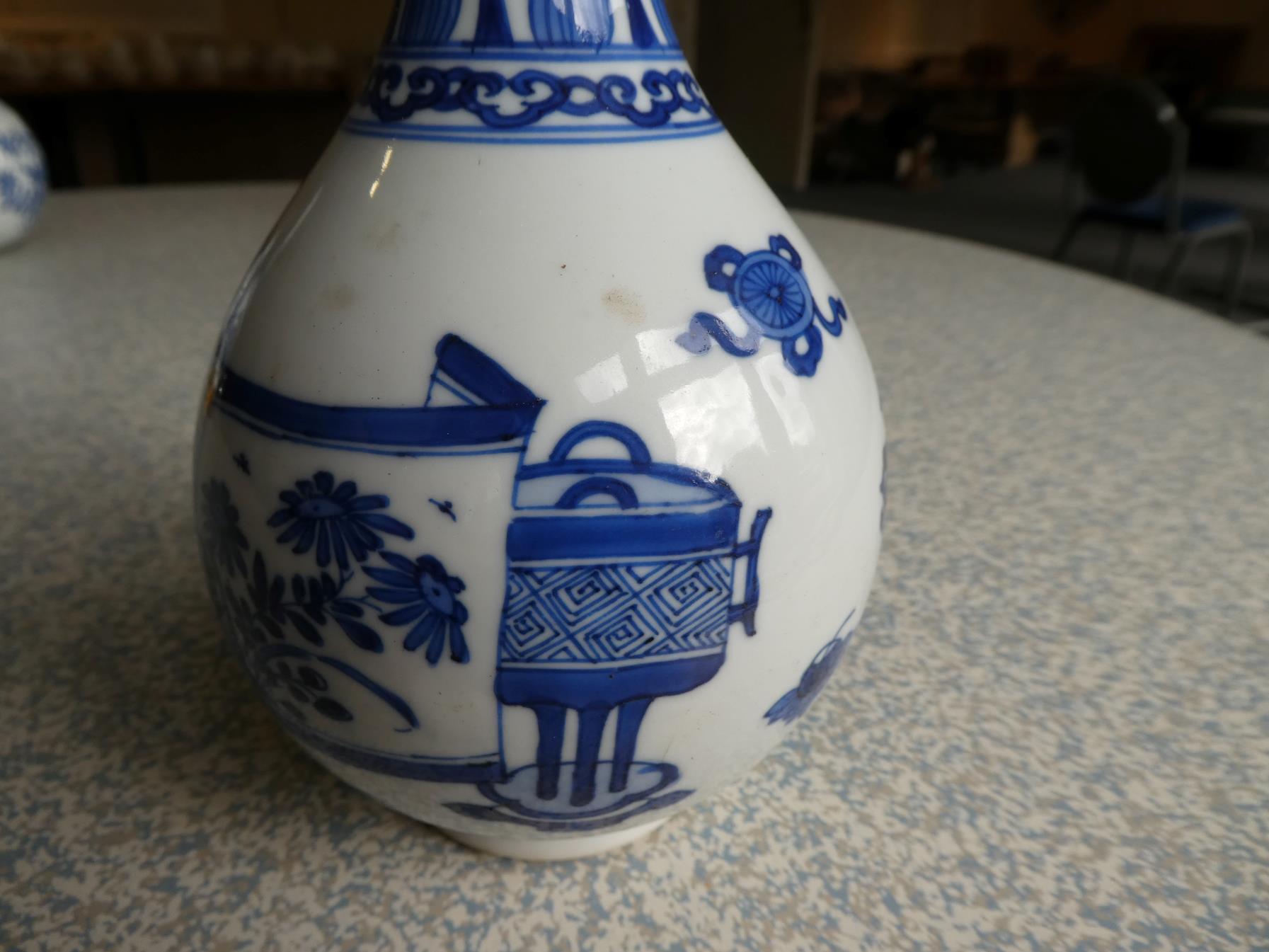 A Pair of Chinese Porcelain Bottle Vases, Kangxi, painted in underglaze blue with scrolls and - Image 17 of 33