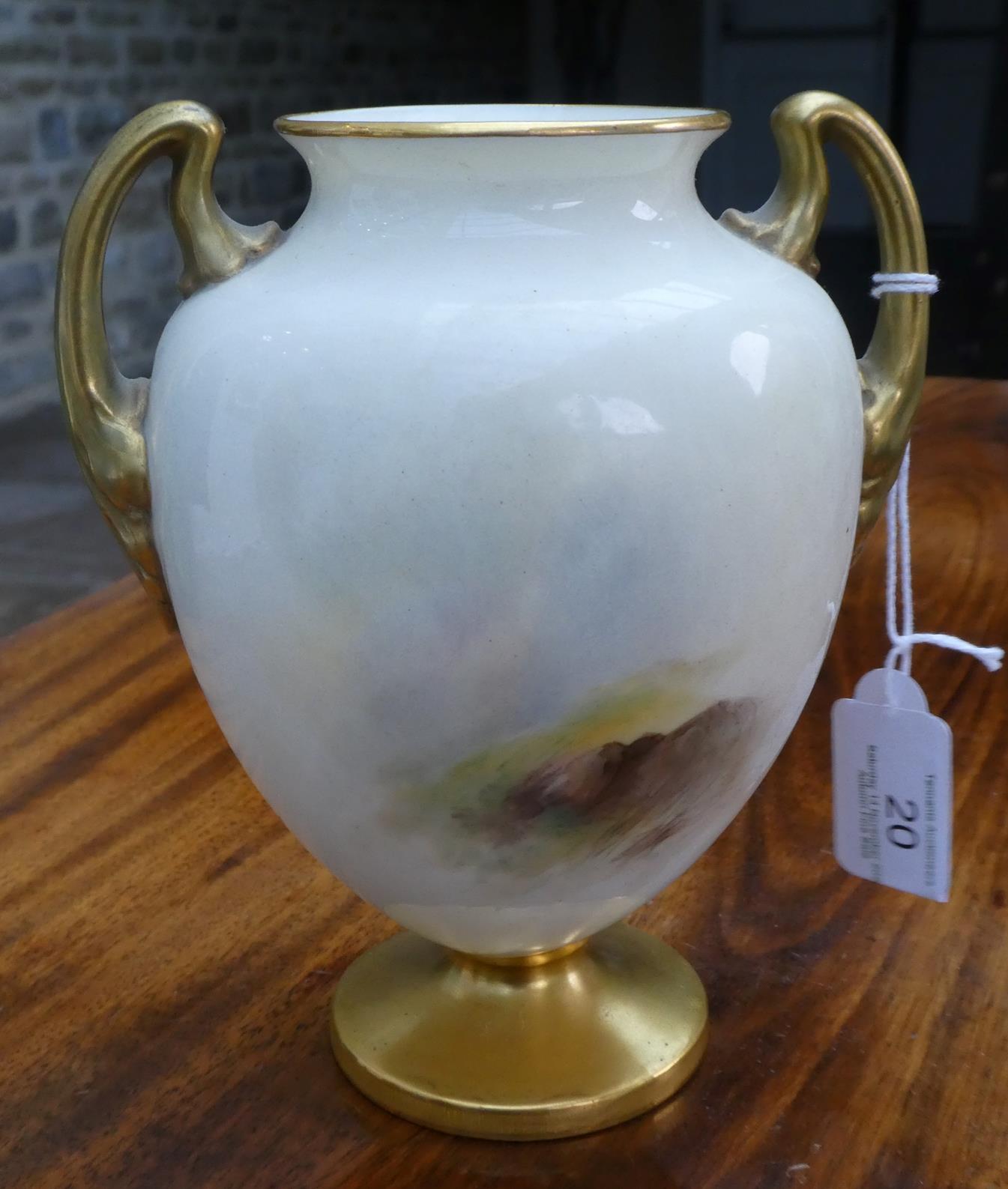 A Royal Worcester Porcelain Twin-Handled Vase, by Harry Stinton, 1934, of ovoid form, painted with - Image 6 of 10