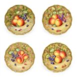 A Set of Four Royal Worcester Porcelain Plates, by Peter Love, 2nd half 20th century, painted with