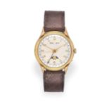 A Gold Plated Triple Calendar Centre Seconds Moonphase Wristwatch, circa 1950, 17-jewel lever
