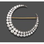 A Victorian Diamond Crescent Brooch, two rows of graduated old cut diamonds, in white collet