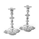 A Pair of George II Silver Taper-Candlesticks, by Ebenezer Coker, London, 1764, each on shaped