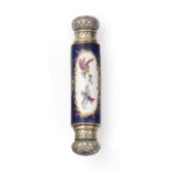A French Silver-Gilt Mounted Porcelain Double Scent-Bottle, The Mounts Maker's Mark JM, Hammer and