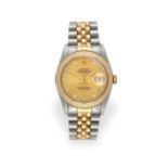 A Steel and Gold Automatic Calendar Centre Seconds Wristwatch with Diamond Set Dial Hour Markers,