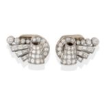 A Pair of Art Deco Diamond Spray Ear Clips, the sprays set throughout with round brilliant cut and