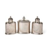 A Pair of George II Silver Tea-Caddies and A Sugar-Box En Suite, The Sugar-Box by John Newton,