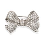 A Diamond Bow Brooch, set throughout with round brilliant cut and eight-cut diamonds, in white