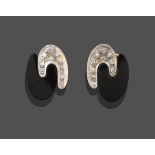 A Pair of 18 Carat Gold Diamond and Onyx Earrings, formed of two interlocking 'C' motifs, one set