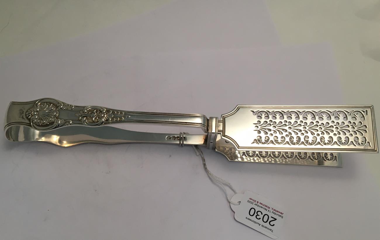 A Pair of George IV Silver Asparagus-Tongs, by William Eaton, London, 1828, Queen's pattern, - Image 2 of 6