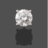 An 18 Carat White Gold Single Stone Diamond Earring, the round brilliant cut diamond in a four