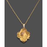 An Art Nouveau Diamond Locket on Chain, the yellow four leaf clover motif locket depicting a