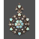 A Victorian Opal and Diamond Brooch/Pendant, comprised of an old cut diamond within six cabochon