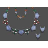 An Arts & Crafts Style Silver Gem Set Necklace and Earring Suite, in the manner of Sibyl Dunlop,