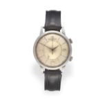 A Stainless Steel Automatic Alarm Calendar Centre Seconds Wristwatch, signed Jaeger LeCoultre,