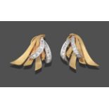 A Pair of Diamond Earrings, realistically modelled as a spray form, two eight cut diamond set