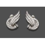 A Pair of Diamond Spray Earrings, circa 1940, the winged forms set throughout with old cut, eight-