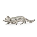 A German Silver Model of a Fox, Maker's Mark Lacking, 20th Century, realistically modelled, 36.5cm