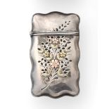 An American Silver and Mixed Metal Vesta-Case, Stamped Sterling, Circa 1900, shaped oblong, the