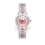 A Lady's 18 Carat White Gold Diamond and Ruby Set Automatic Centre Seconds Wristwatch, retailed by