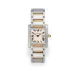 A Lady's Steel and Gold Calendar Wristwatch, signed Cartier, model: Tank Francaise, ref: 2465, circa