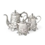 A Three-Piece Indian Silver Tea-Service, Each Piece Marked 'T' over '90', First Quarter 20th