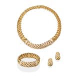 A Diamond Necklace, Bracelet and Earring Suite, by Tiffany & Co., the yellow plain polished