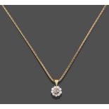 An 18 Carat Gold Diamond Cluster Pendant on Chain, the central fancy brownish-pink round brilliant