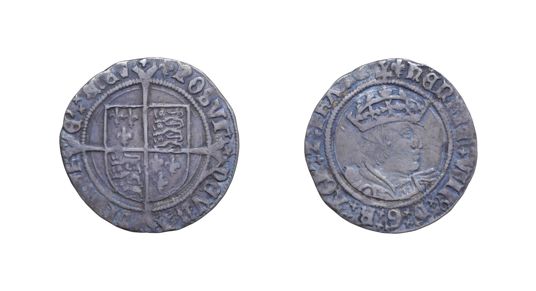 Henry VIII, 1526 Groat. 2.57g, 24.3mm, 2h. Mintmark lis, second coinage. Obv: Young head facing