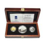 Guernsey, a 3-Coin Gold & Silver Proof Set 1996 commemorating the Queen's 70th birthday &