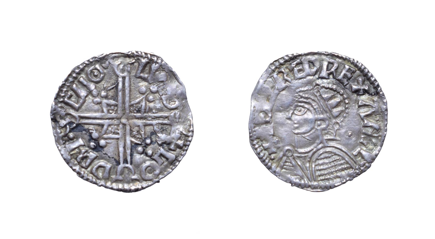 Aethelred II, 978 - 1016, London Mint Penny. 1.39g, 19.3mm, 3h. Helmet type, Godric at London.