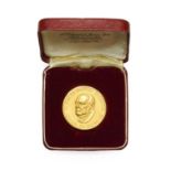 Winston Churchill medallion by J. Edward Jones Ltd in 22ct gold. (33.76g, 32mm, limited release of