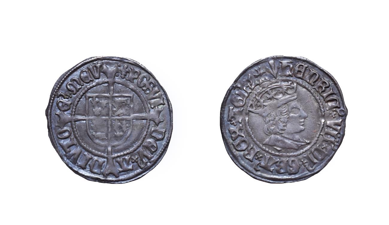 Henry VII, 1503 - 1509 Halfgroat. 1.53g, 21.6mm, 12h. Mintmark pheon, profile issue. Obv: Crowned