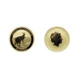 Australia, 2013 25 Dollars, 1/4 oz .9999 Gold. Obv: Fourth portrait facing right. Rev: Kangaroo in