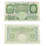 Great Britain, One Pound Note. 1928 - 1948. Green on multi colour underprint, paper without security