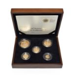 Elizabeth II, 5-Coin Gold Proof Sovereign Collection 2010 comprising: £5, double sovereign,