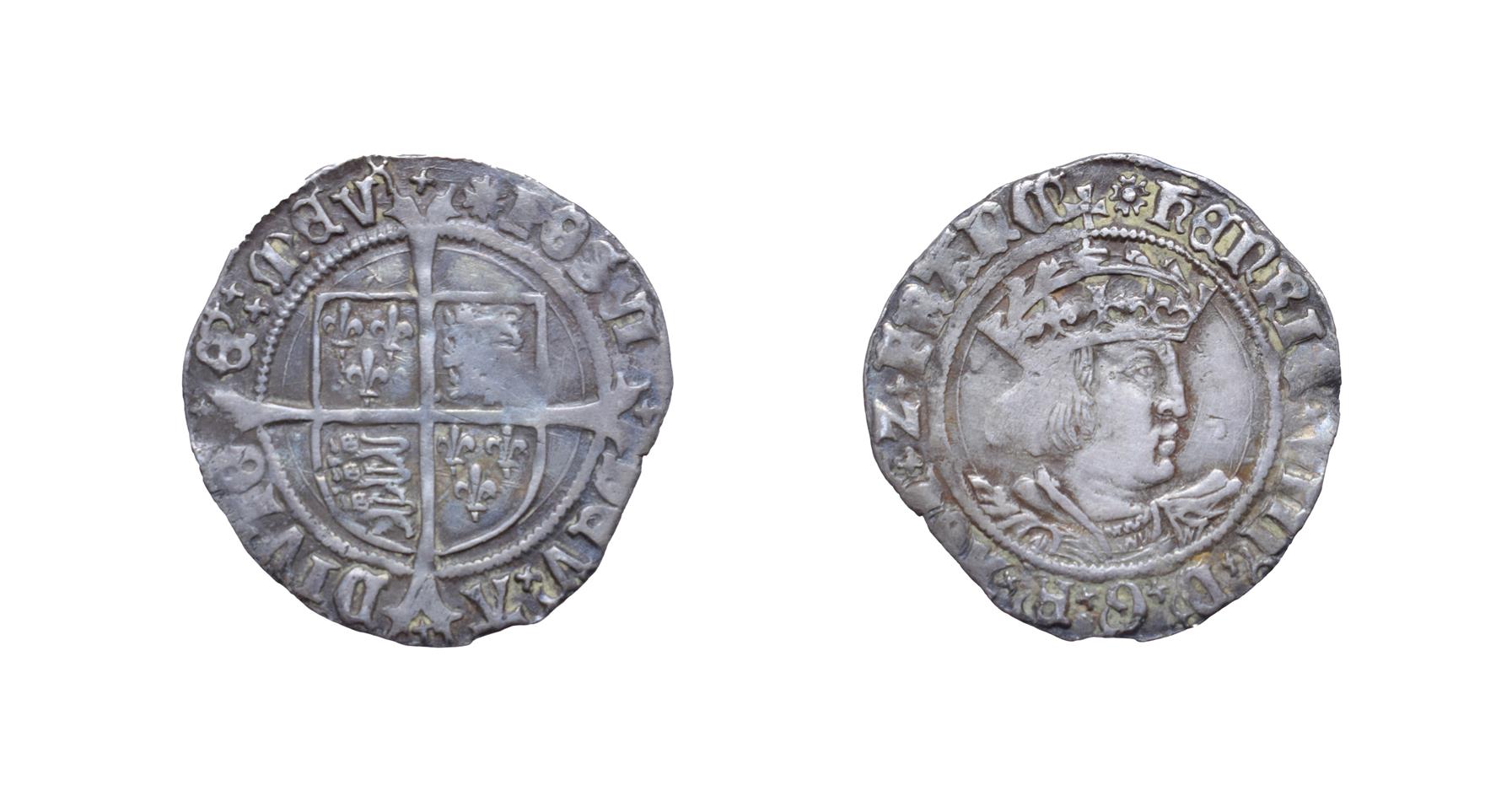 Henry VIII, 1526 Groat. 2.53g, 24.8mm, 12h. Mintmark rose, second coinage. Obv: Crowned bust