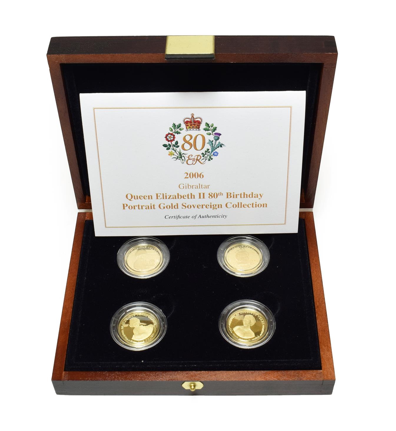 Gibraltar, 4-Coin Gold Proof Sovereign Collection 2006, commemorating the Queen's 80th birthday &