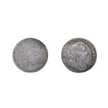 George I, 1723 Shilling. Obv: First laureate and draped bust right. Rev: Cruciform shields, SSC in