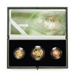 The UK Gold Proof Three-Coin Sovereign Collection 2003 commemorating the 50th anniversary of the